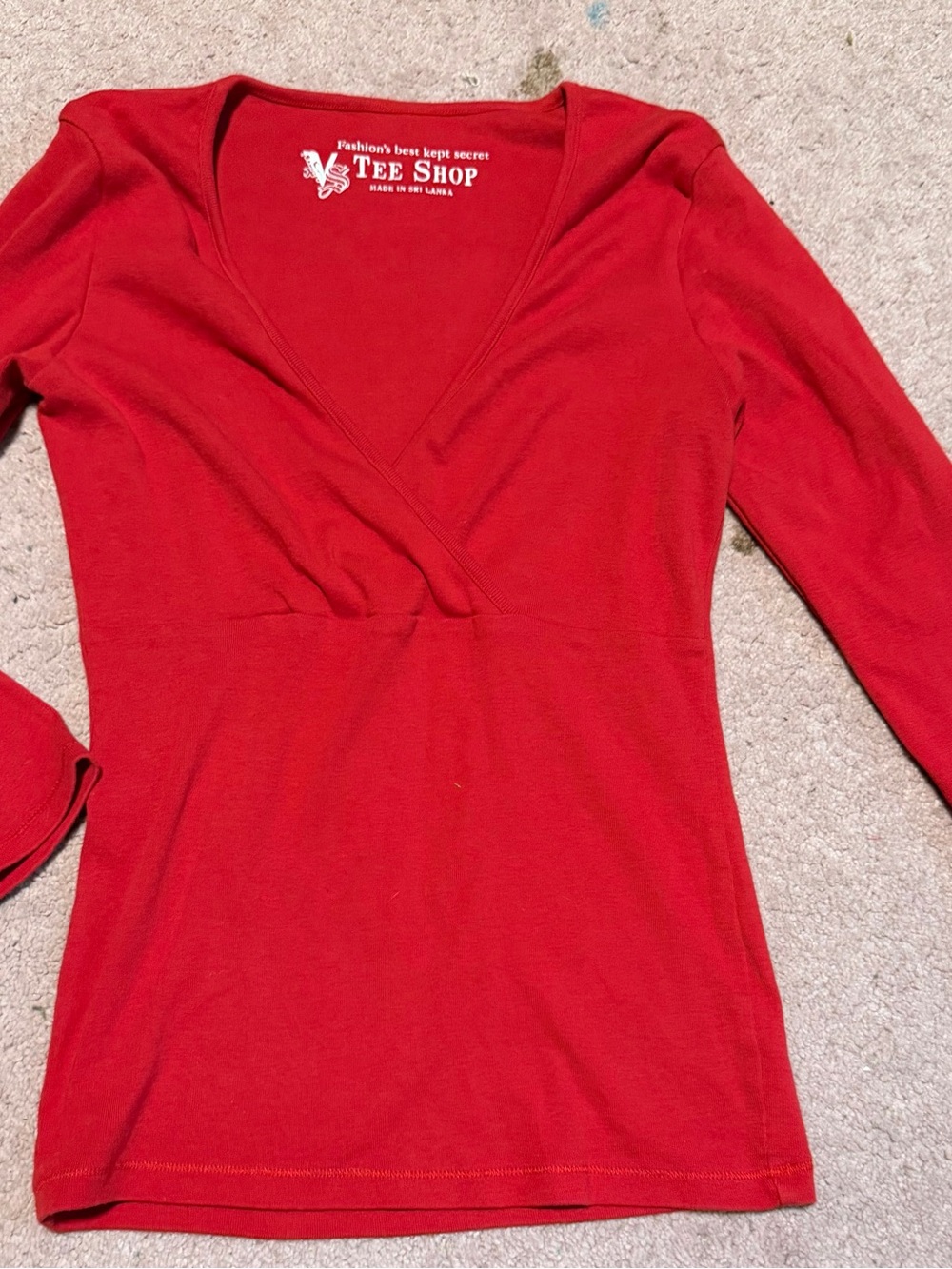 Victoria's Secret Red V-Neck Long Sleeve Tee